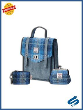 Harris Tweed Mini Backpack Set with Card Wallet and Coin Purse